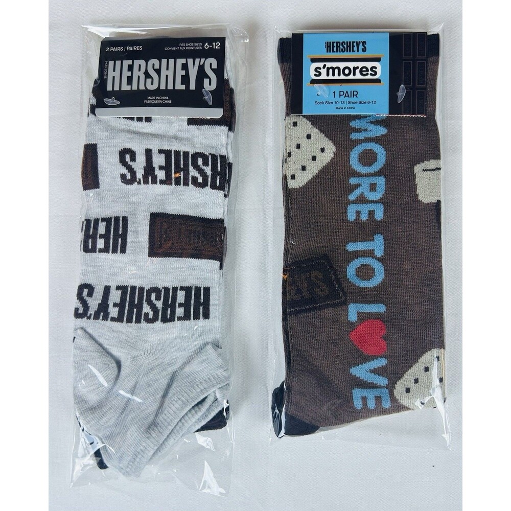 Hershey’s Chocolate Men’s Socks 2 Low Cut & 1 Crew Shoe Size 6-12 Lot/3 New